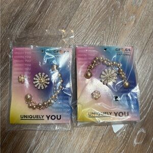 Gold Croc Jibbit Chain Silver Flower Set of 2 Jibbitz Charms